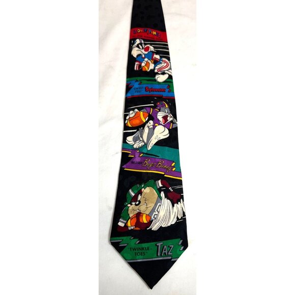 Looney Tunes All-Star Running Backs 100% Silk Tie With Sylvester Bugs Bunny & Ta - Picture 1 of 6